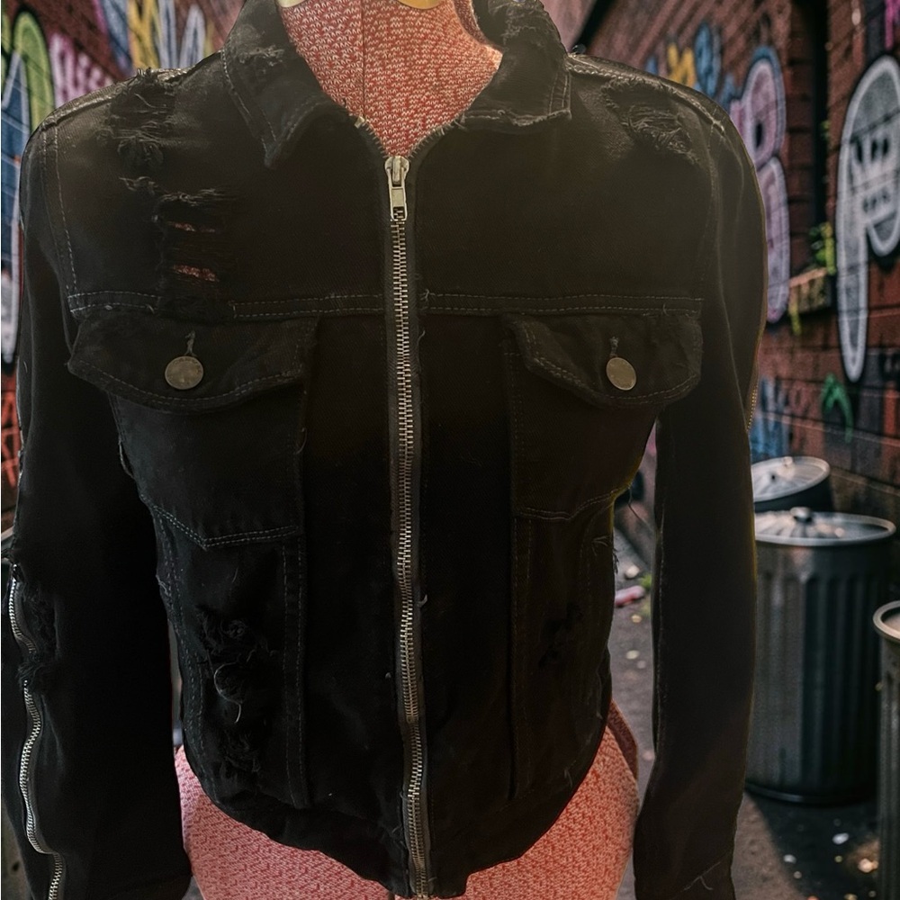 CARMAR Distressed Black Denim Moto Jacket - Picture 8 of 13